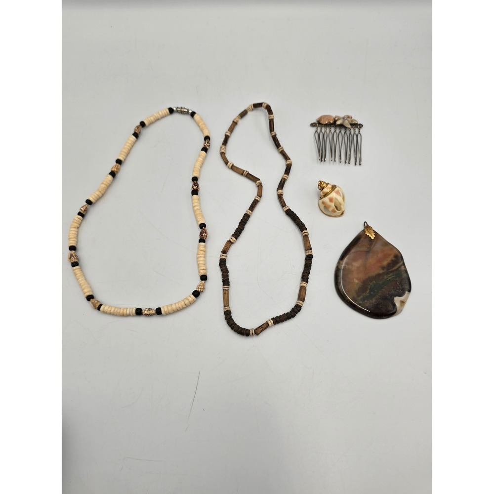 "Beachy" Jewelry Lot Women OS Brown Good Boho Shell Stone‎ Beaded Hair Comb